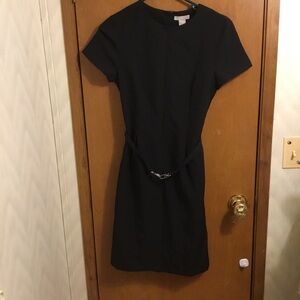 H&M Short Sleeve Belted Black Midi Office Career Zip up Dress S